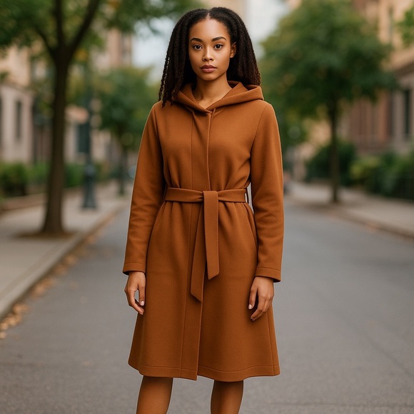 New Collection Camel Wrap Belted Robe Coat M Women Boho Light Academia Corpcore - Picture 1 of 9